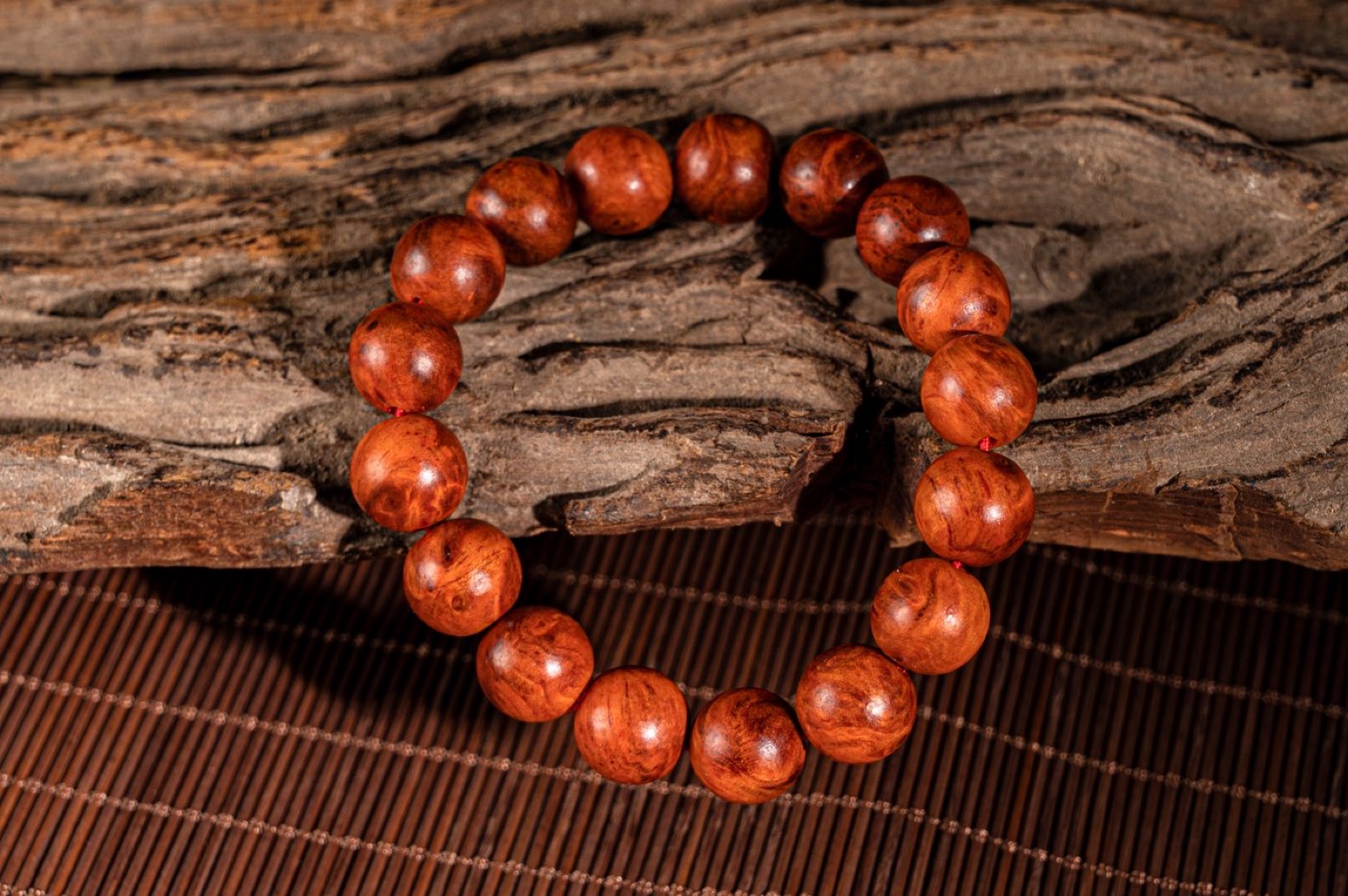 A round wooden bead bracelet